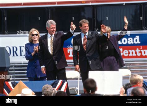 US President Bill Clinton with first lady Hillary Clinton and Vice ...