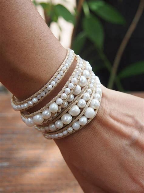 5 Times Wrap Bracelet White Freshwater Pearl Mix Boho Etsy Bohemian