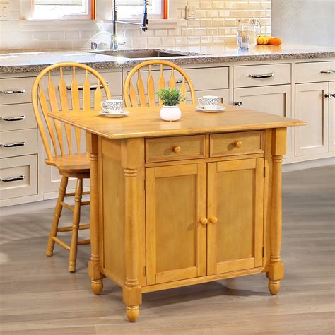 Drop Leaf Kitchen Island - Light Oak Finish - Sunset Trading