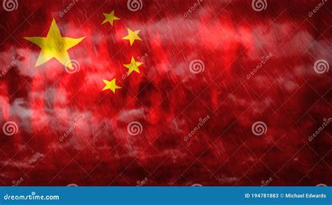 Composite Of Flag Of China And Rain Clouds Symbolizing Heavy Rains