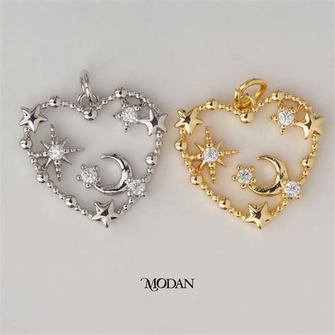 Jual Modan Celestial Night Sky Moon And Star Heart Shaped Charm