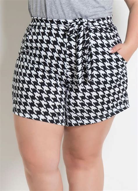 Short Amarração Plus Size Pied Poule Marguerite