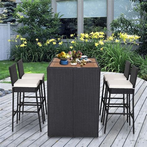 BABOOM Patio Bar Set 5 Rattan Bar Height Patio Dining Set Rattan ...