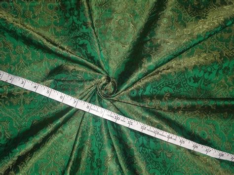 Silk Brocade Fabric Dark Green X Green Color 44