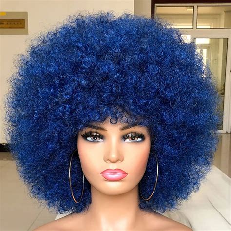 Short Afro Wig With Bangs For Black Women Afro Kinky Curly Wig 70s