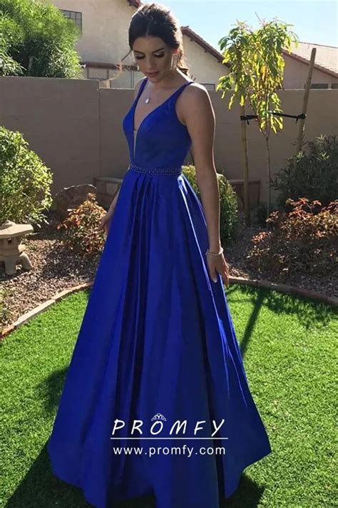 Royal Blue Satin Thigh High Slit Puffy Prom Dress Ubicaciondepersonas