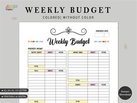 Weekly Budget Weekly Budget Template Weekly Budget Planner Etsy