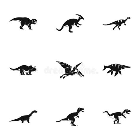 Iconos Salvajes Fijados Estilo Simple Del Dinosaurio Ilustración del