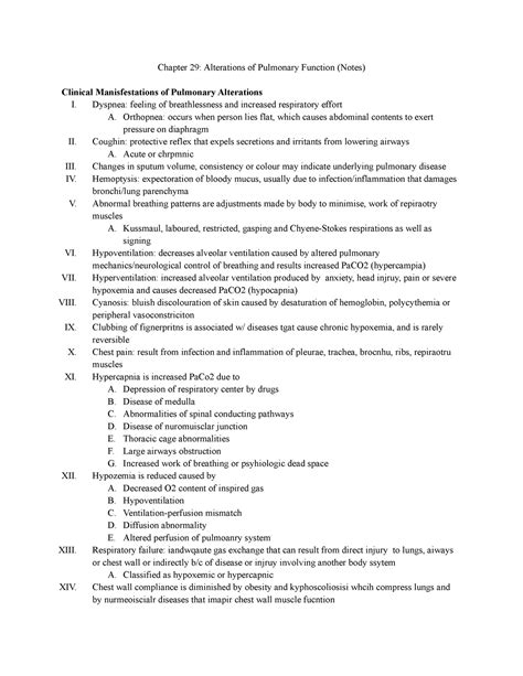 Chapter Alterations Of Pulmonary Function Notes Dyspnea Feeling