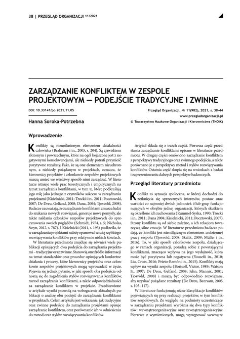 PDF Zarządzanie konfliktem w zespole projektowym podejście