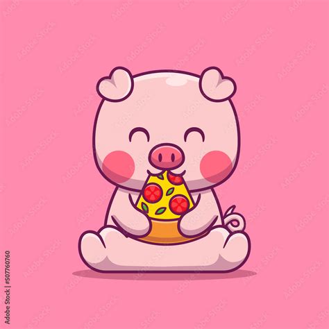 Cute Pig Eating Pizza Cartoon Vector Icon Illustration. Animal Food ...