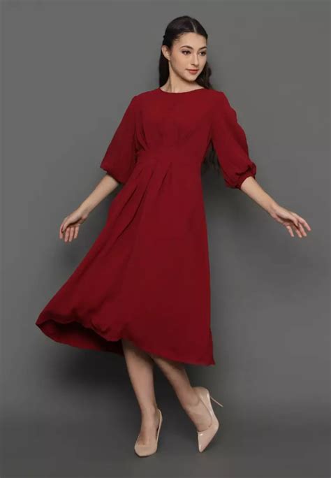 Jual FAME FAME Midi Dress Maroon 9511064 Original 2023 ZALORA