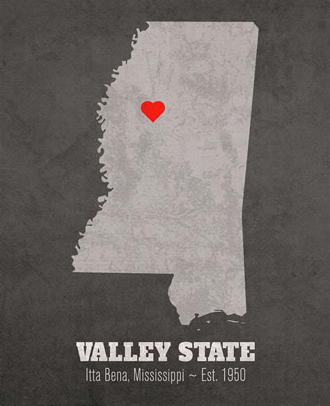 Mississippi Valley State University Itta Bena Mississippi Founded Date Heart Map Mixed Media by ...