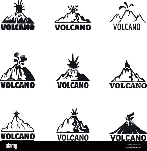 Volcano Eruption Lava Earthquake Logo Icons Set Simple Illustration Of