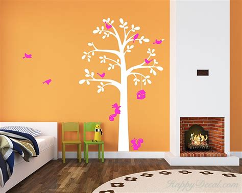 Tree With Birds Cage And Squirrel Wall Decal Can Install Shelves