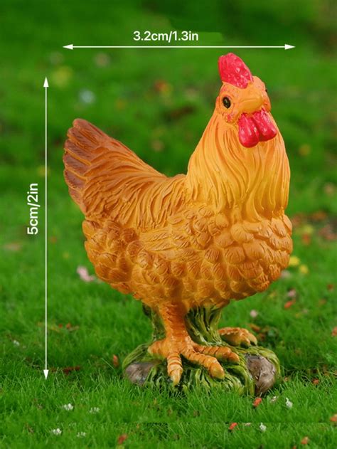 1pc Realistic Rooster Hen Sculpture For Diy Mini Garden Decoration Resin Cartoon Chicken