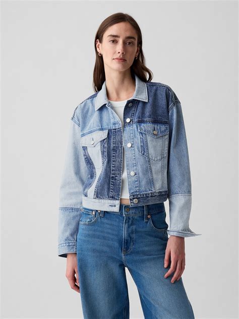 Cropped Patchwork Icon Denim Jacket Gap