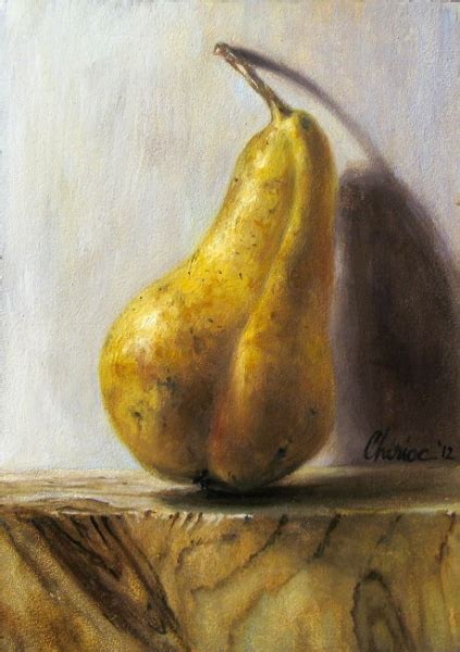 Realist painting of a pear - still life artwork