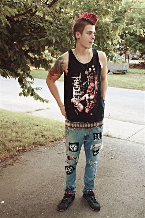 Pin By Black On My Style Punk Outfits Punk Boy Punk Looks