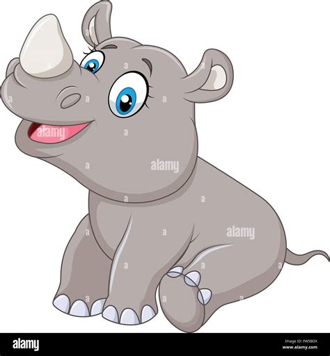 Cartoon baby rhino sitting isolated on white background Stock Vector ...