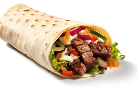 Premium Photo Beef Kebab On A Tortilla White Background