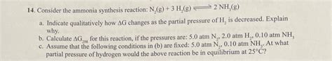 Solved 14 Consider The Ammonia Synthesis Reaction N2 Chegg