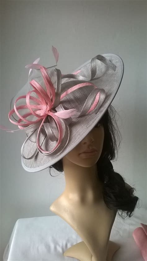 Silver Grey Fascinator With Pink Loops And Feathersstunning Sinamay