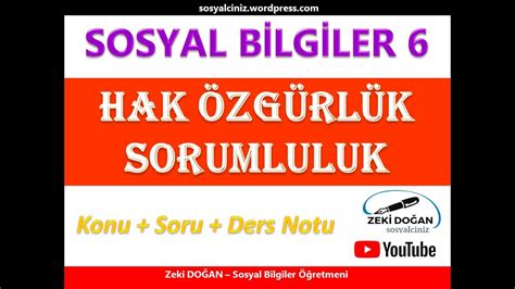 Sosyal Bilgiler 6 Hak Özgürlük ve Sorumluluk YouTube