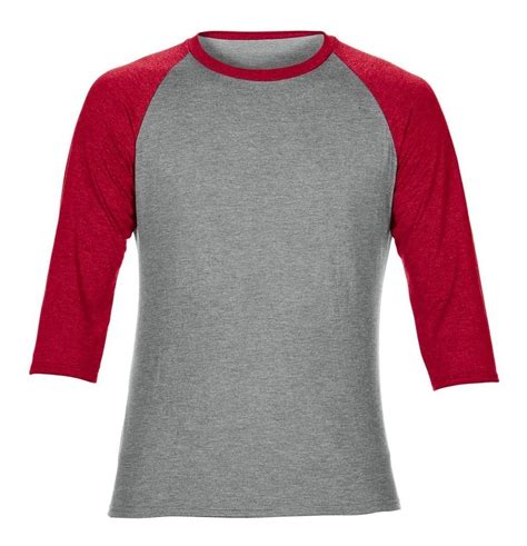 Playera Ranglan Manga Gris Jaspe Rojo En Mercado Libre