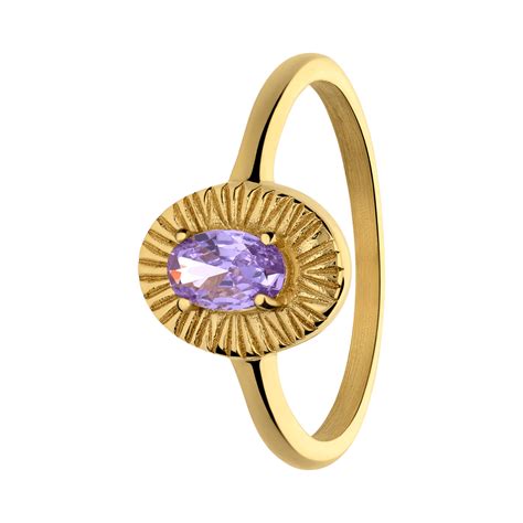 Stalen Goldplated Vintage Ring Bewerkt Met Paars Zirkonia Lucardi Nl