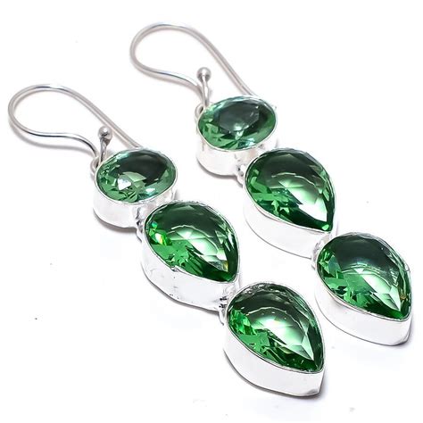 Green Amethyst Gemstone Handmade Sterling Silver Jewelry Earring