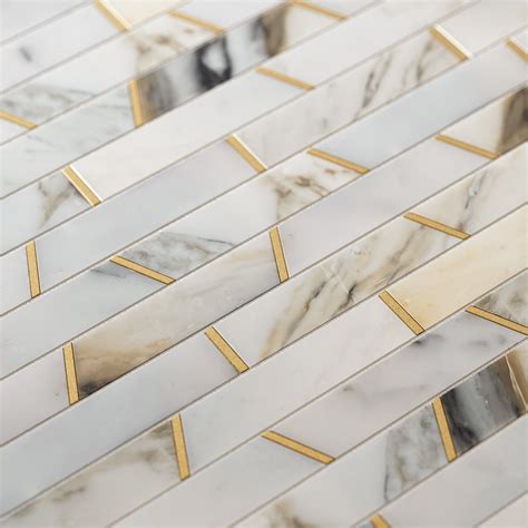 Riviera Calacatta Marble Brass Mosaic Wall Tile Lusso