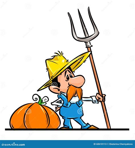 Farmer Autumn Harvest Pumpkin Cartoon Illustration Stock Illustration