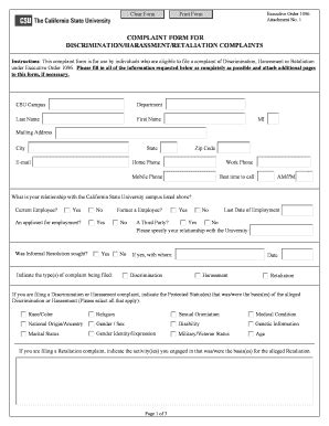 Fillable Online Csusm Clear Form Print Form Executive Order