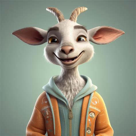 Premium Photo | 3D cartoon Goat Gazelle portrait wearing clothes ...