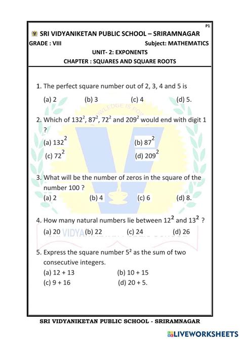 Number Sense Approximating And Finding Square Roots 8th Grade Math Worksheets Library