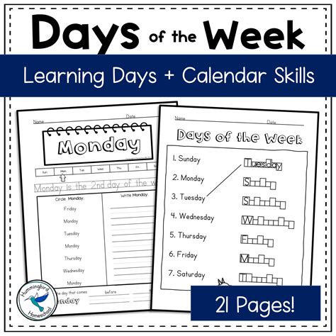 Days Of The Week Printables Pdf Teaching Resource Hummingbird