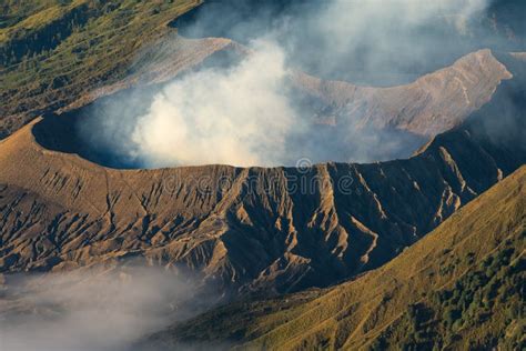 Bromo Active Volcano Mountain Crater In A Morning East Java In Stock