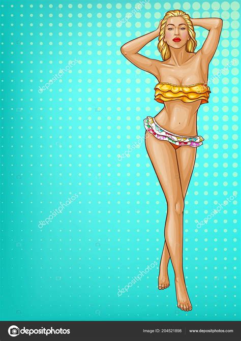 Vector Pop Art Woman Stands In Swimsuit Stock Vector By ©vectorpocket