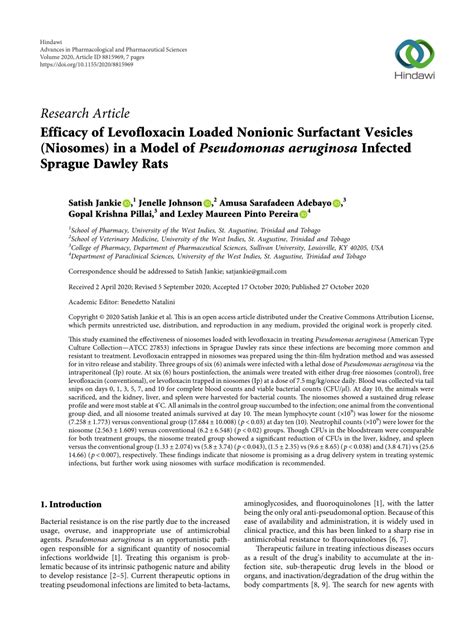 Pdf Efficacy Of Levofloxacin Loaded Nonionic Surfactant Vesicles