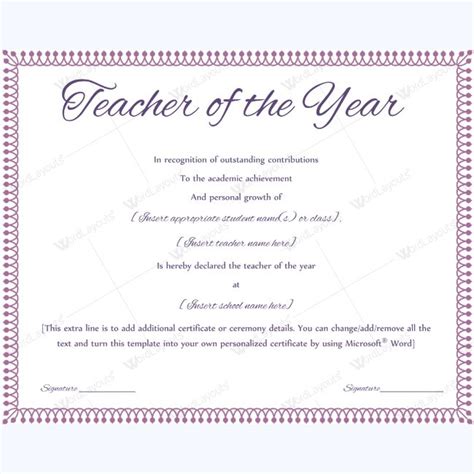 Teacher Of The Year Award Template Web 10 Best Teacher Certificate