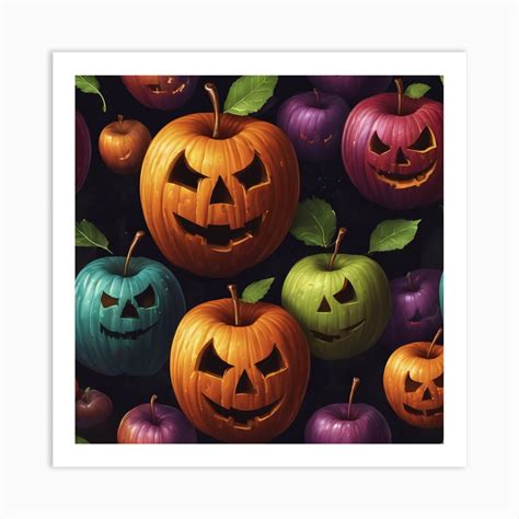 Halloween Pumpkins Seamless Pattern Art Print by Krampus - Fy