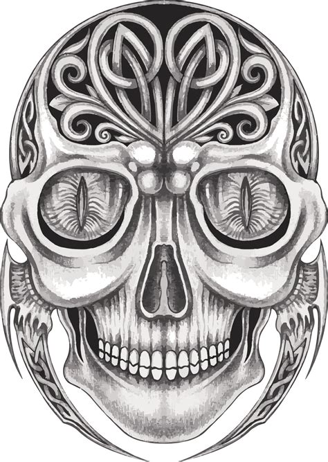 Art Celtic Mix Skull Tattoo Hand Drawing And Make Graphic Vector