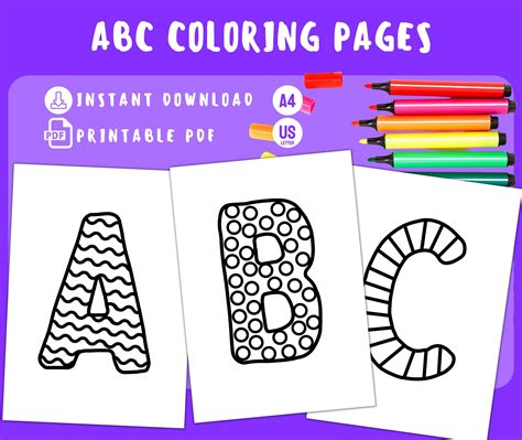 Alphabet Coloring Pages Printable Abc Coloring Book Back To Etsy