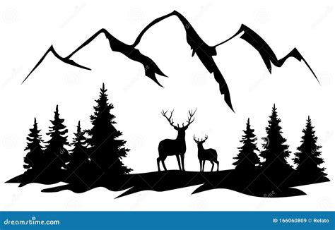 Vector Deer And The Mountains Nature Background Stock Vector