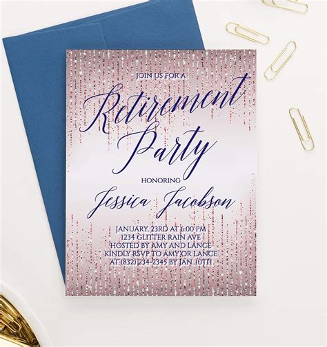 Elegant Retirement Party Invitation Rose Gold Glitter Retirement Party Invites