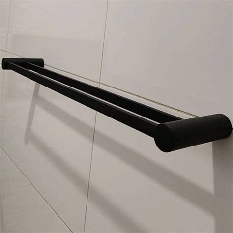 Porta Toalhas de Banho Duplo Preto Fosco 60cm Toalheiro Linha Império