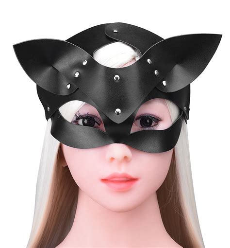 Sexy Leather Cat Mask For Women Bdsm Fetish Cat Head Black Eye Mask Halloween Carnival Party