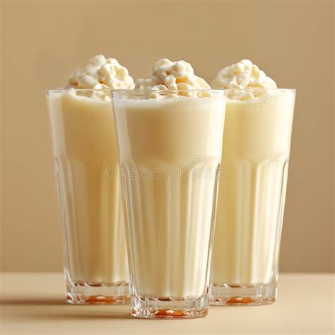 Three Vanilla Milkshakes Topped With Whipped Cream Stock Image Image