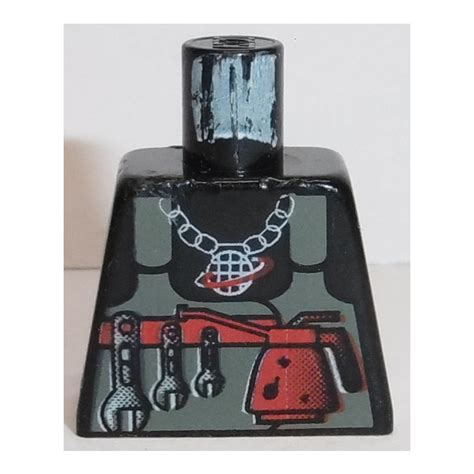 Lego Black Torso Without Arms With Tooling Belt Oil Can Necklace And